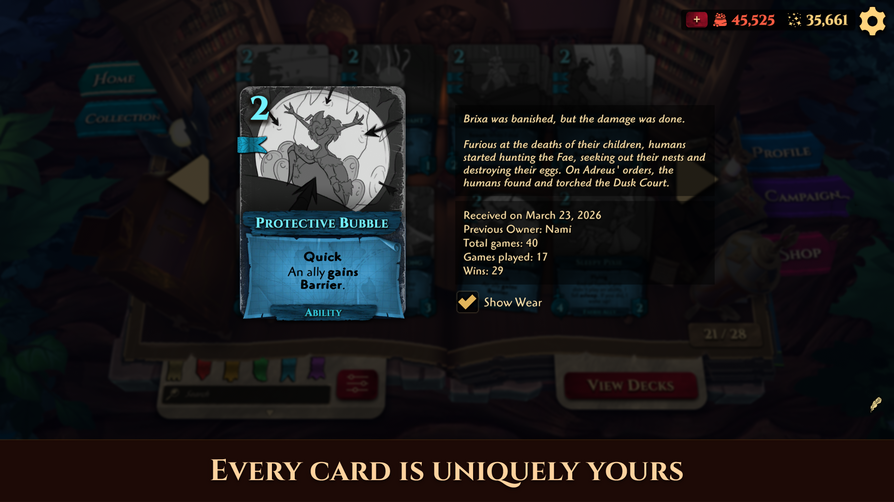 Image of A "Worn" card, captioned "Every Card is Uniquely Yours" Image of A "Worn" card, captioned "Every Card is Uniquely Yours"